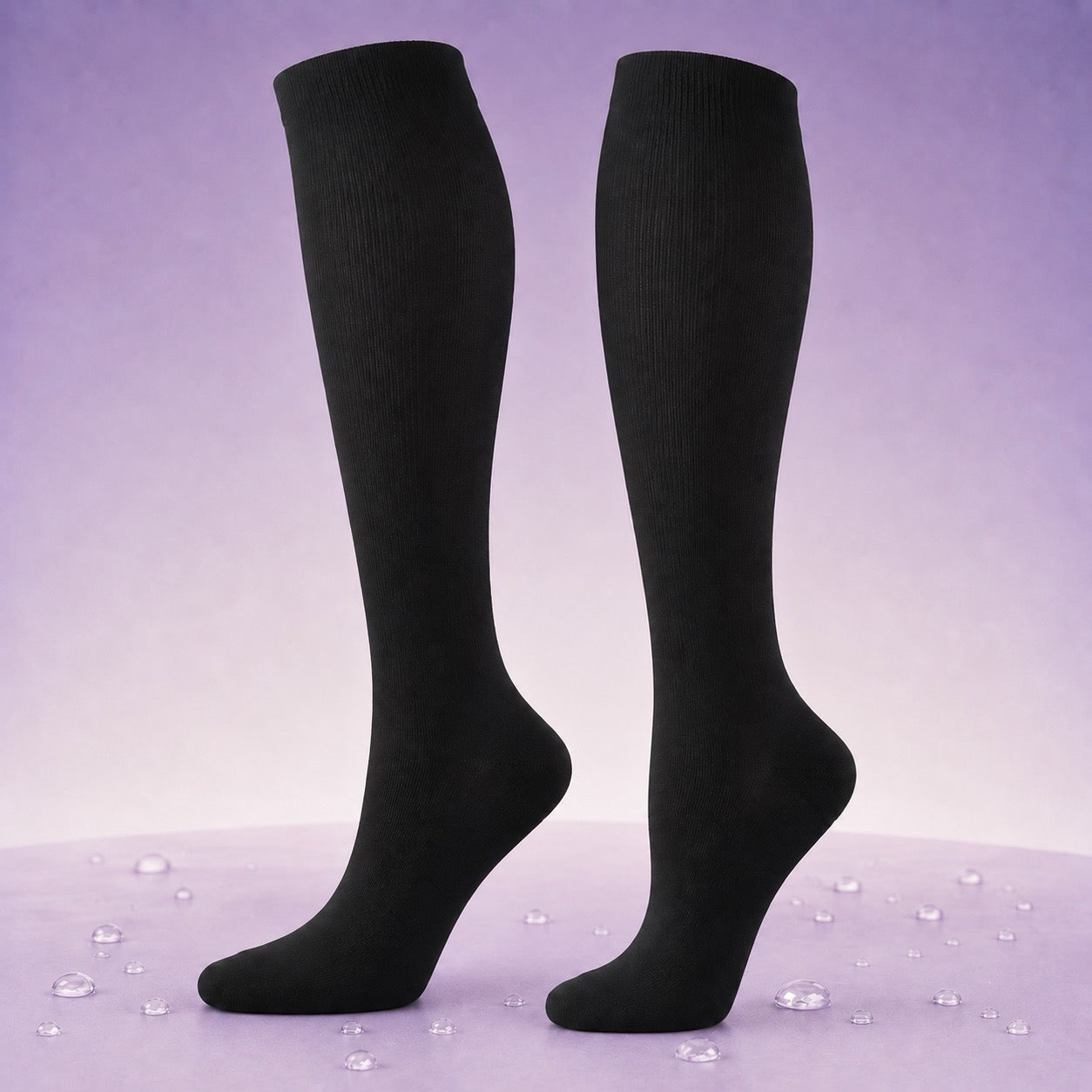 KangaFeet compression socks — knee-high, black, graduated 15-20 mmHg compression
